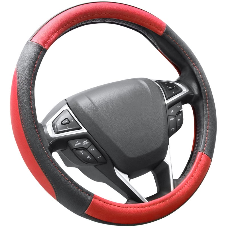 SEG Direct Car Steering Wheel Cover Universal Standard Size 14.5-15 inch, Black and Red Microfiber Leather - Image 1